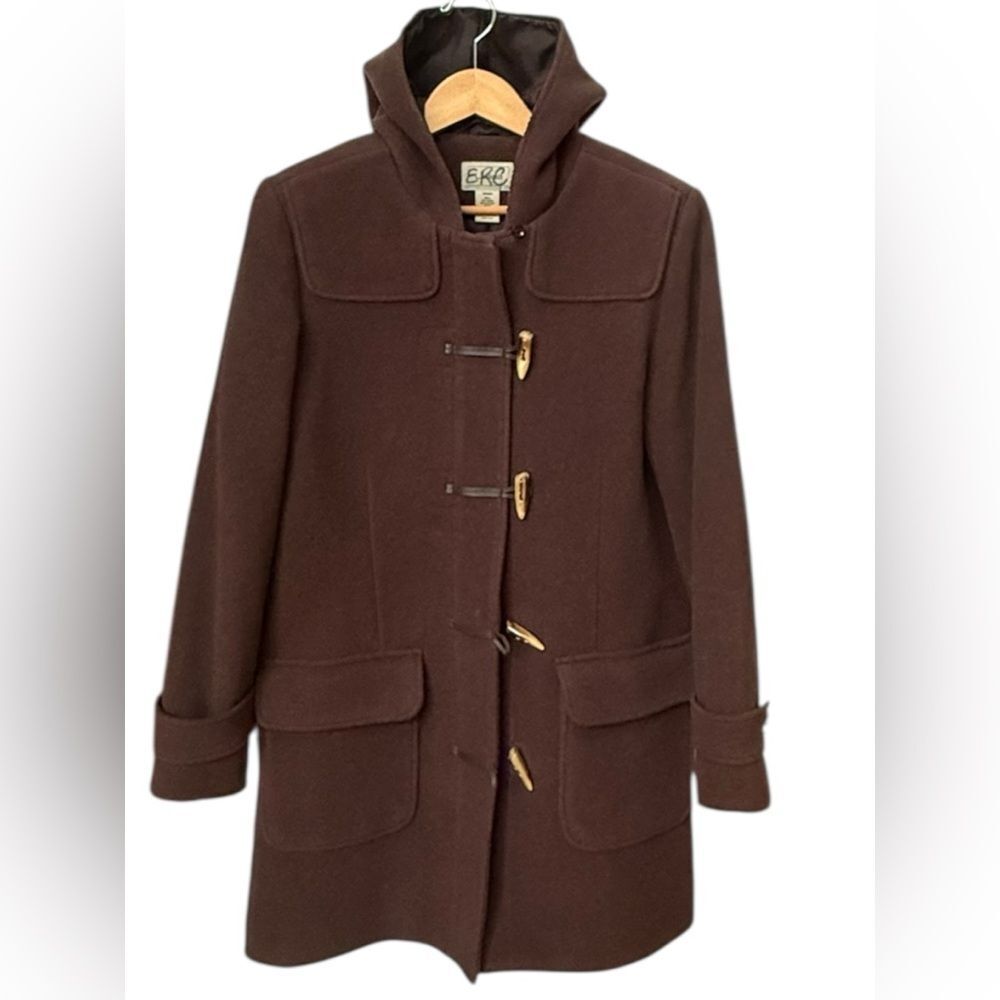 L.L. Bean Vintage Brown Wool Blend Toggle Closure Hooded Coat Outerwear. Medium.